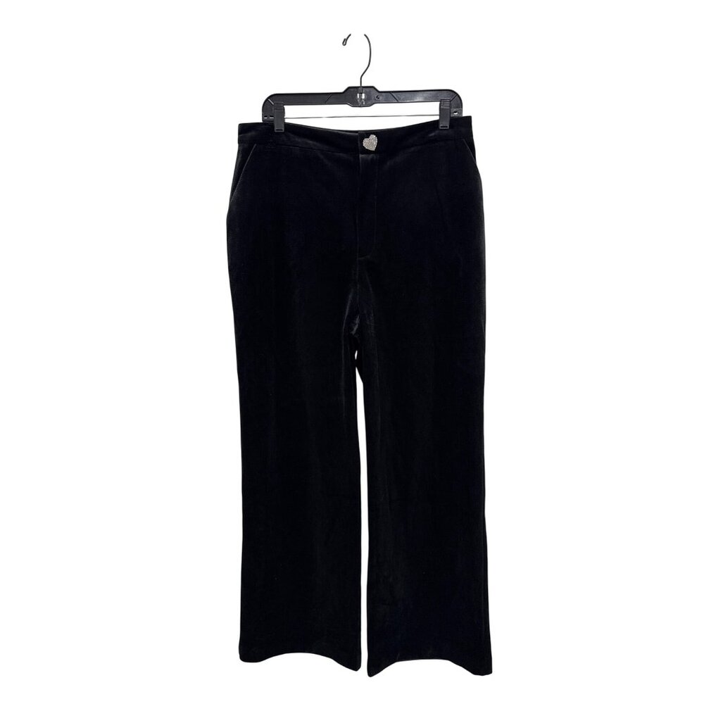 Avec Les Filles Women's Black Velvet Wide Leg Pants Size 12 - Picture 2 of 8